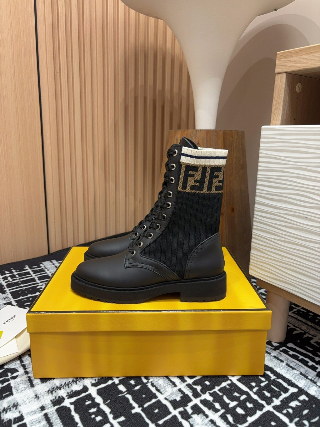 Fendi 2025 Rockoko Boot Black Cowhide Fabric 908546