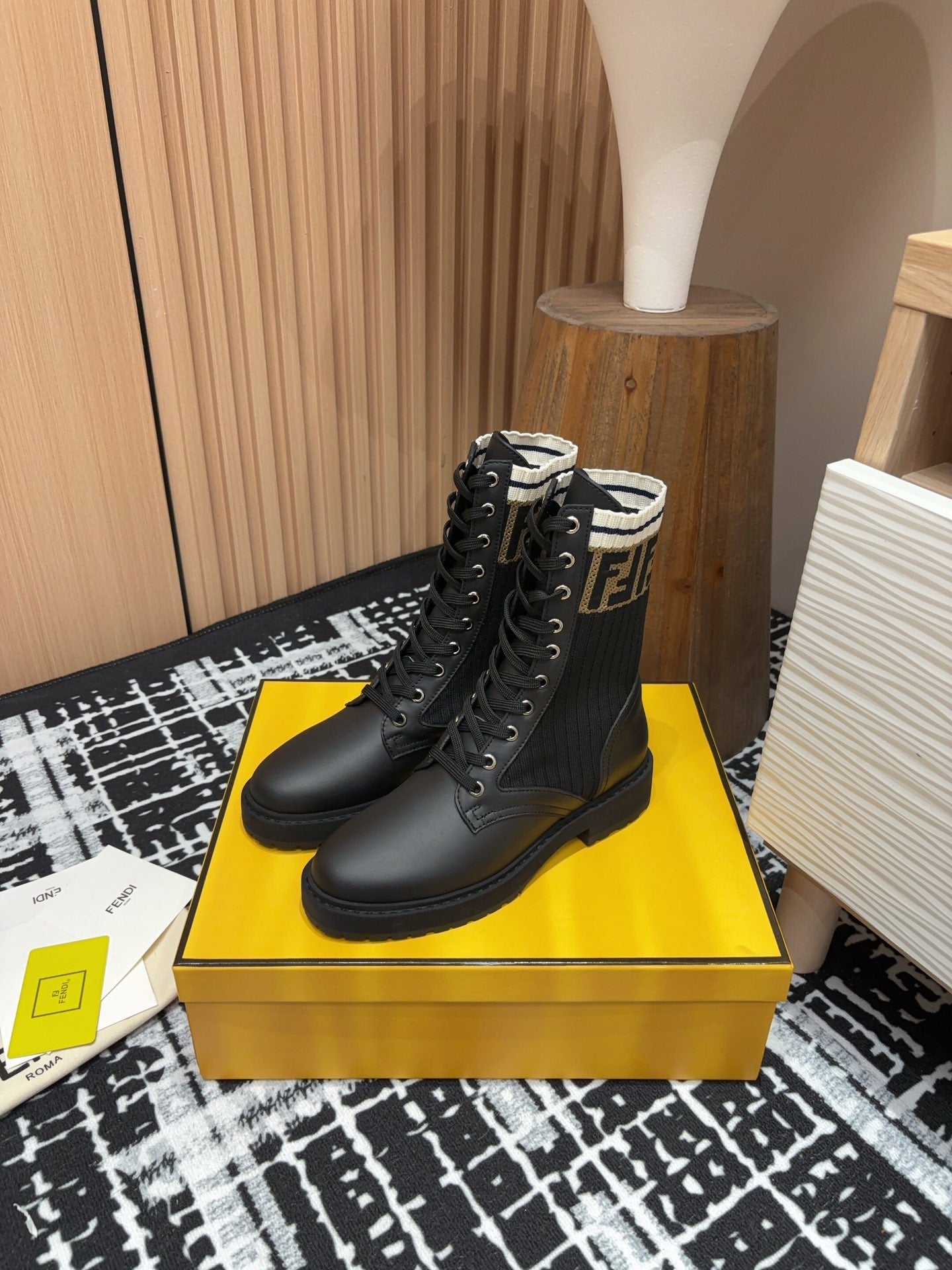 Fendi 2025 Rockoko Boot Black Cowhide Fabric 908546