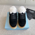 Prada Mid-Top Sneakers Black Suede White Shearing 564154