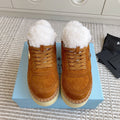 Prada Mid-Top Sneakers Caramel Suede White Shearing 564157