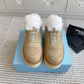Prada Mid-Top Sneakers Light Khahi Suede White Shearing 564158