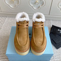 Prada Chukka Boots Brown Suede White Shearing 564163