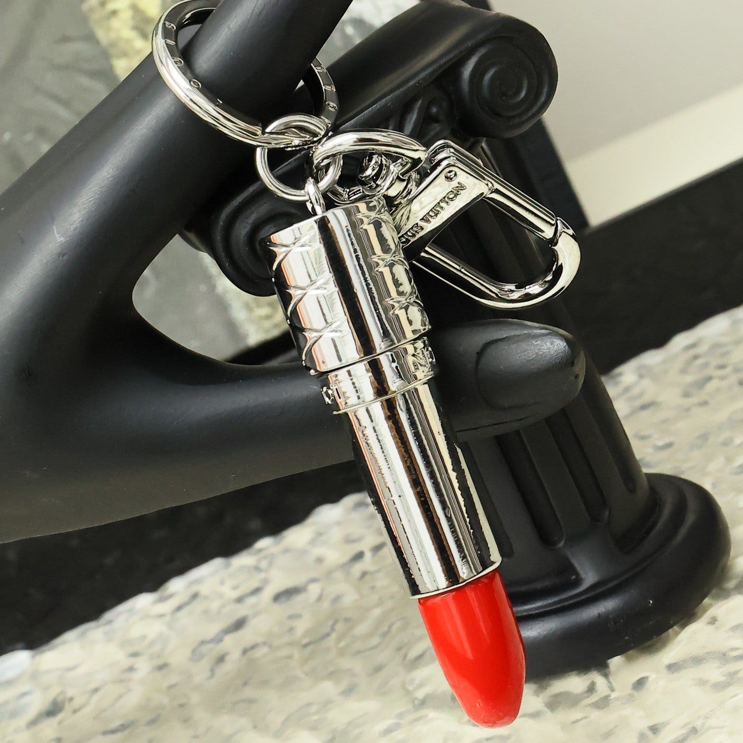 LV Silver Lipstick Bag Charm Keychain
