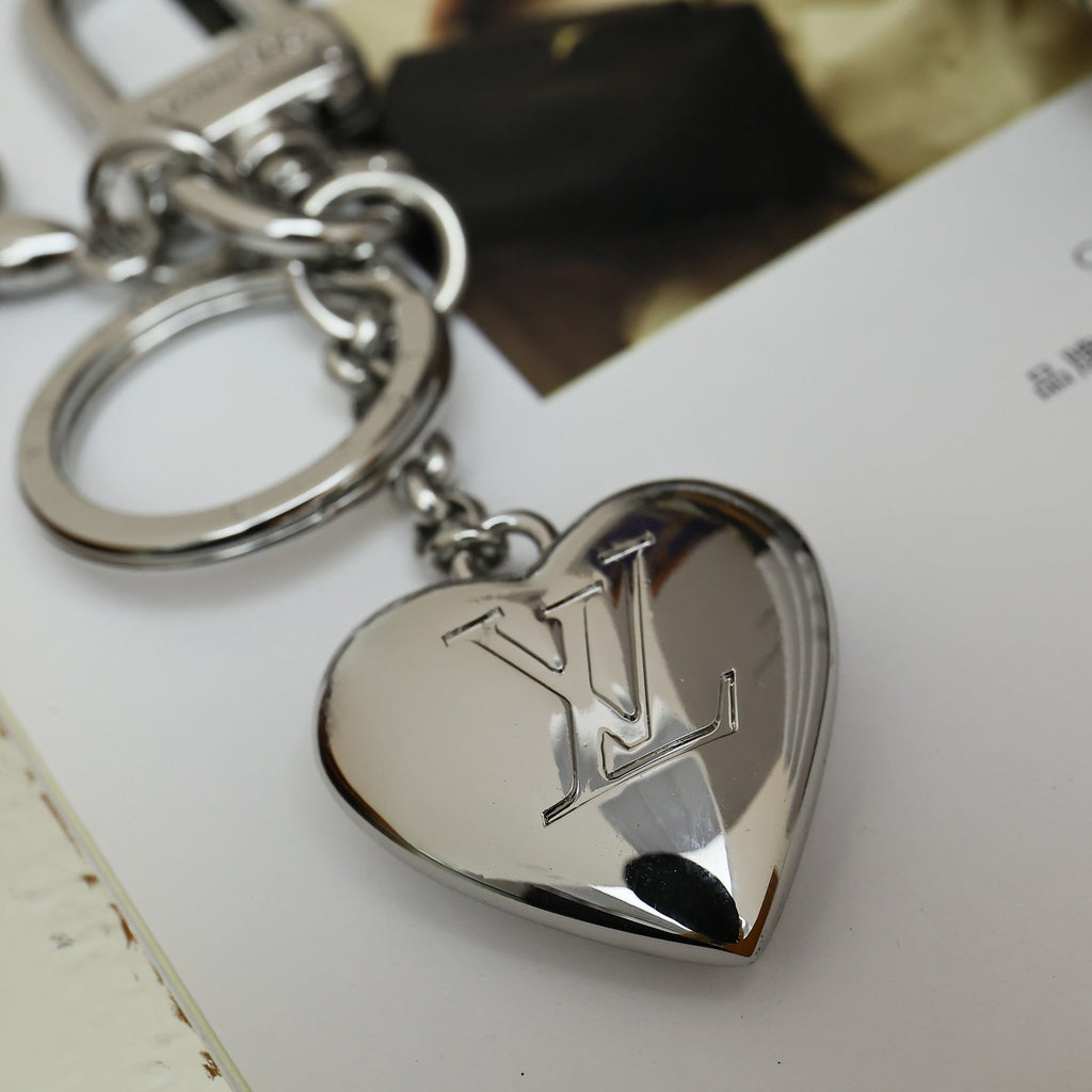LV Silver Heart-shaped Keychain Bag Charm