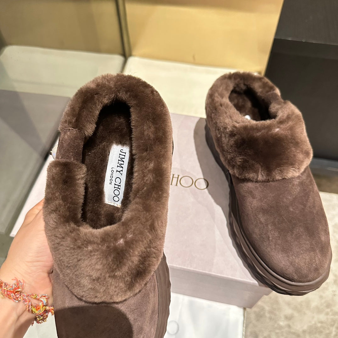 Jimmy Diamond Maxi Mules Coffee Suede Shearing 538897