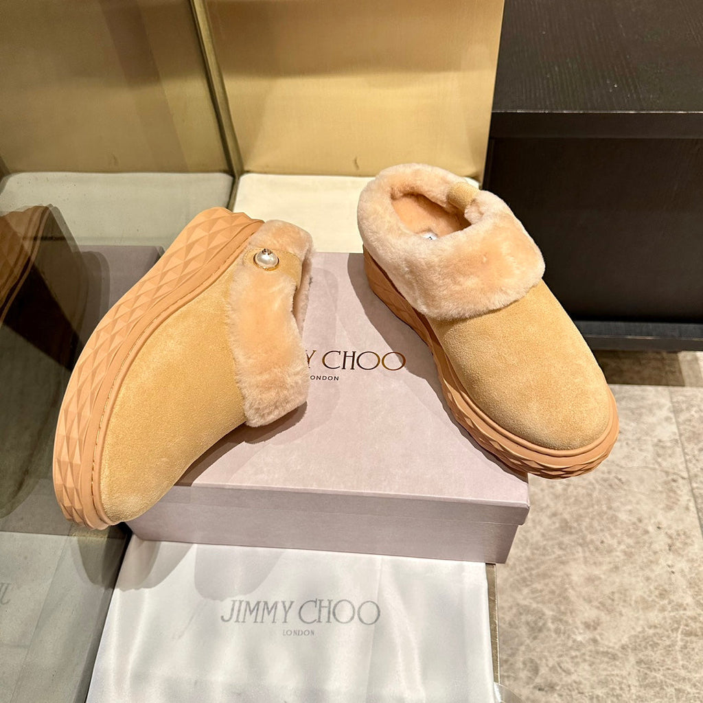 Jimmy Diamond Maxi Mules Beige Suede Shearing 538898