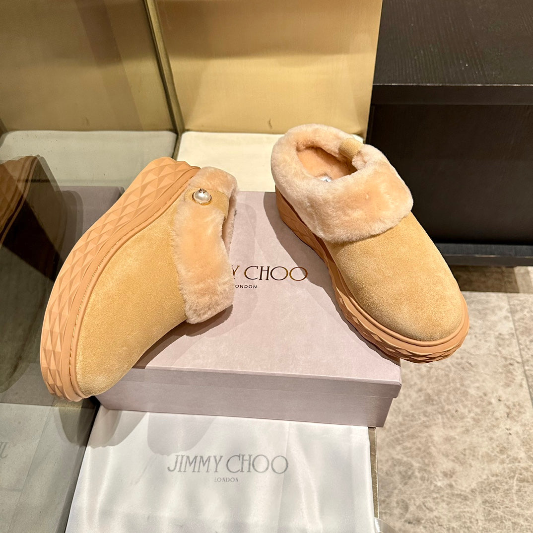 Jimmy Diamond Maxi Mules Beige Suede Shearing 538898