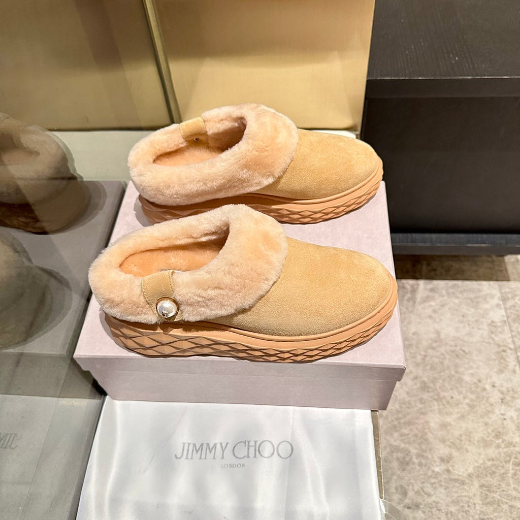 Jimmy Diamond Maxi Mules Beige Suede Shearing 538898