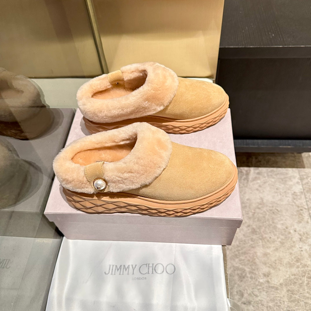 Jimmy Diamond Maxi Mules Beige Suede Shearing 538898