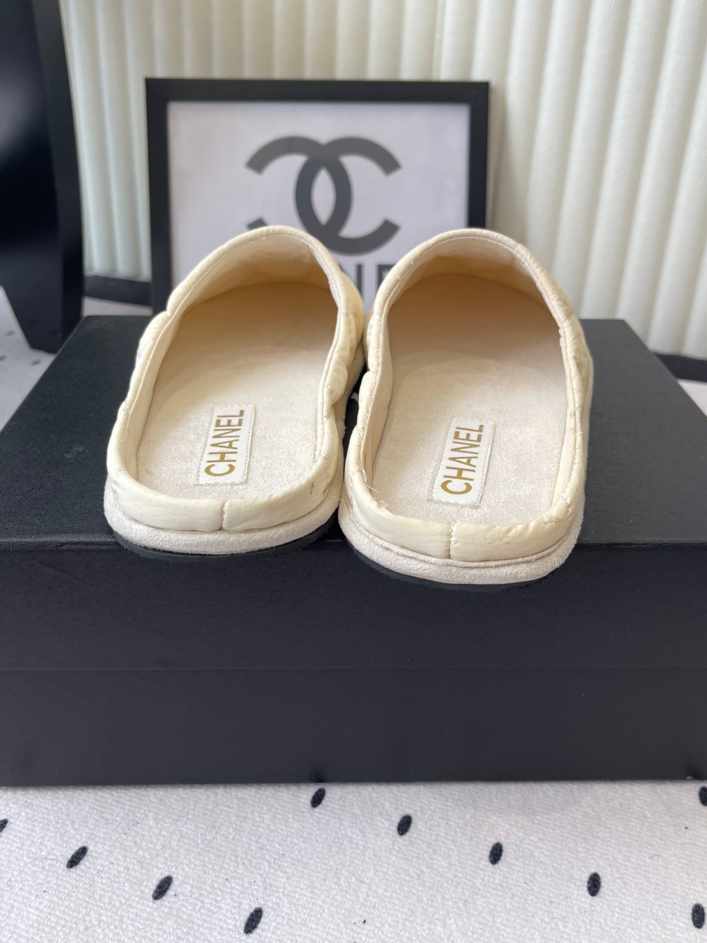 CC New Down-Filled Couple Slippers Ivory Technical Fabric