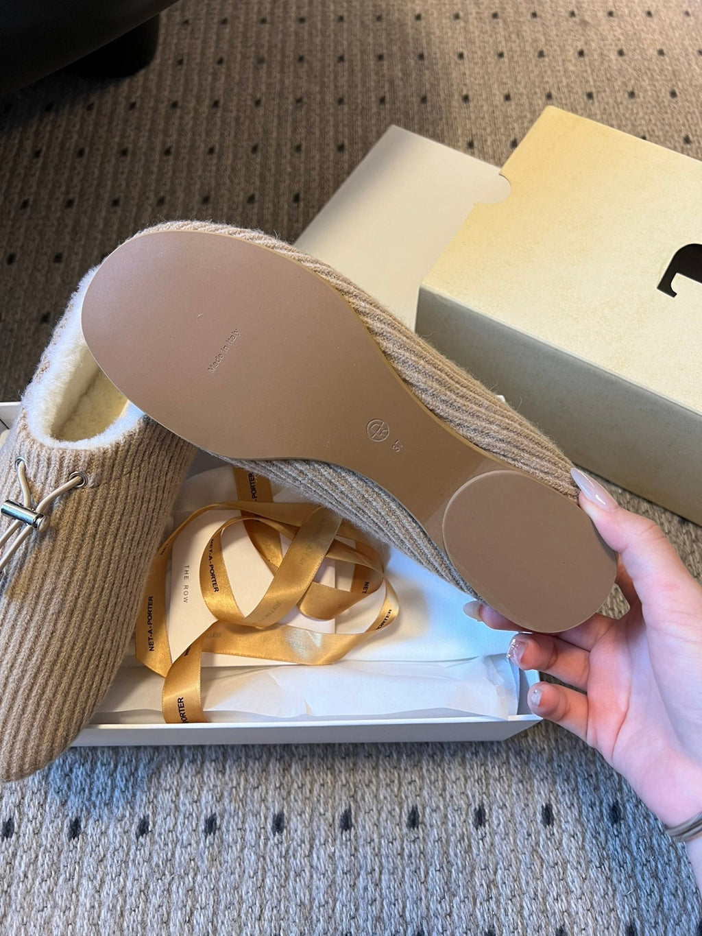 The Row 2025 Striped Furry Slipper Beige White Wool 561638