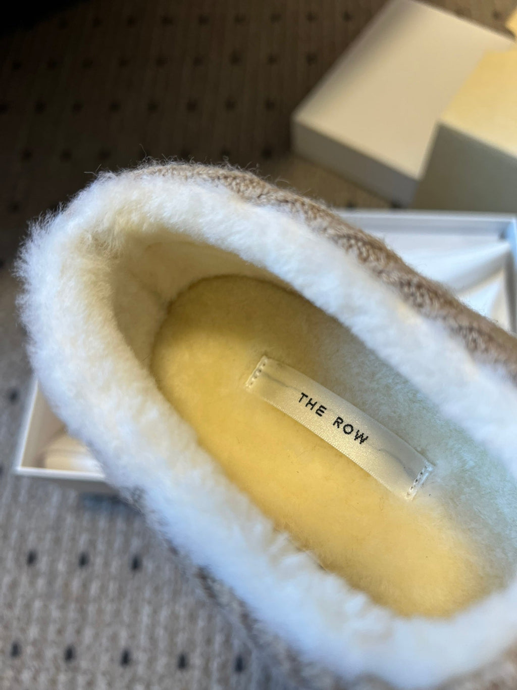 The Row 2025 Striped Furry Slipper Beige White Wool 561638
