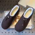 The Row 2025 Striped Furry Slipper Brown White Wool 561637