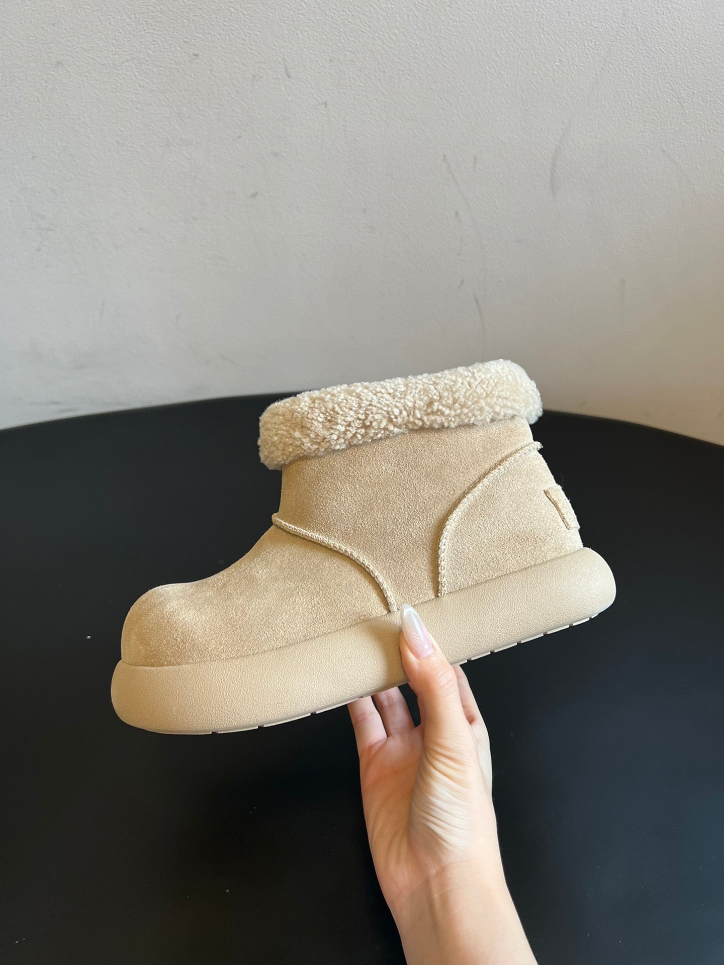 UGG Mini Potato Boots Light Khaki Gray Suede Shearing