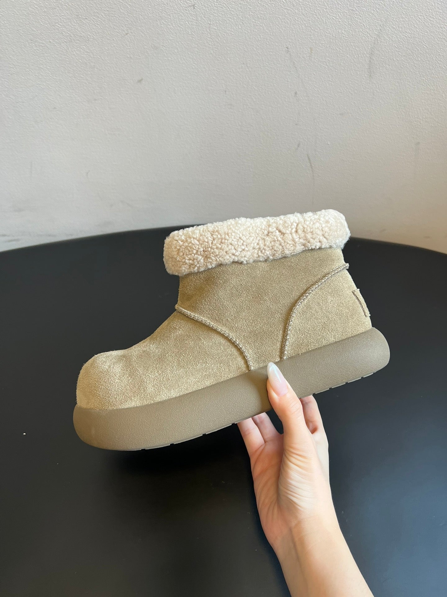 UGG Mini Potato Boots Light Taupe Suede Shearing