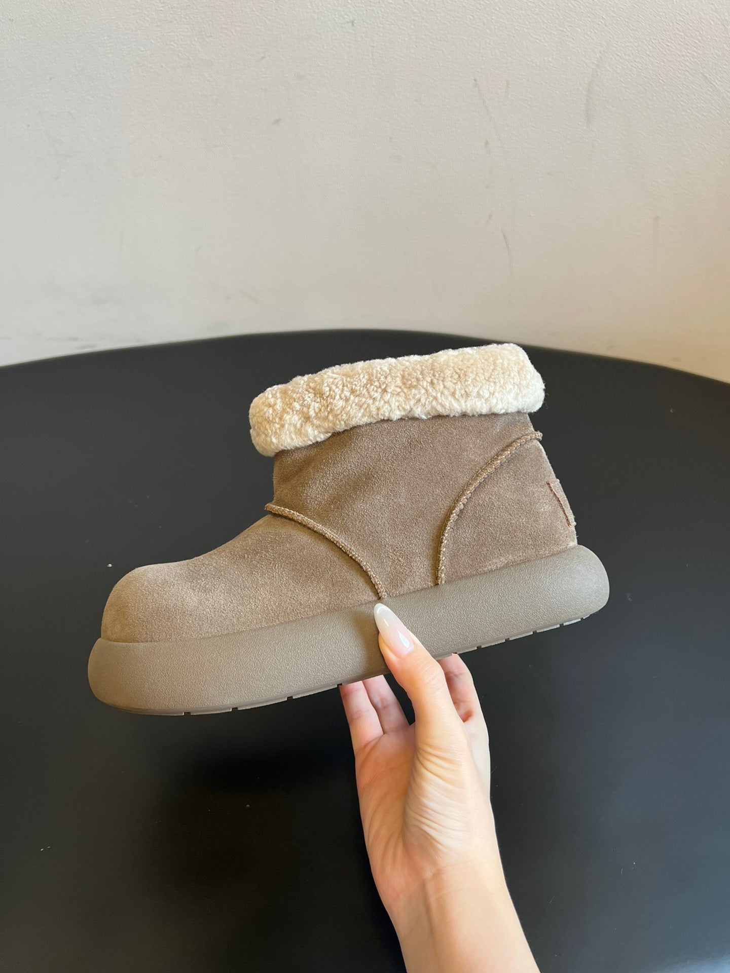 UGG Mini Potato Boots Taupe Suede Shearing
