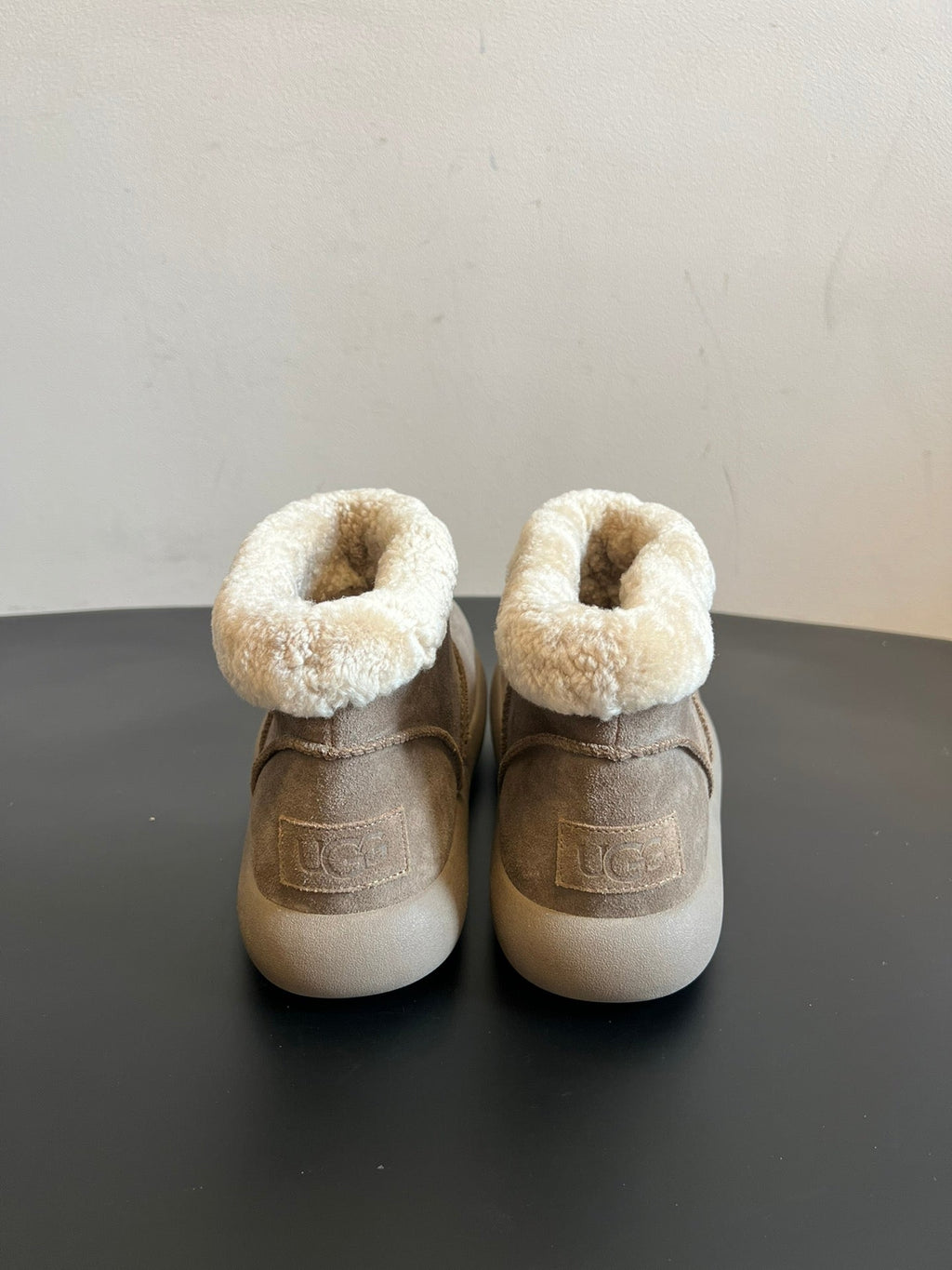 UGG Mini Potato Boots Taupe Suede Shearing