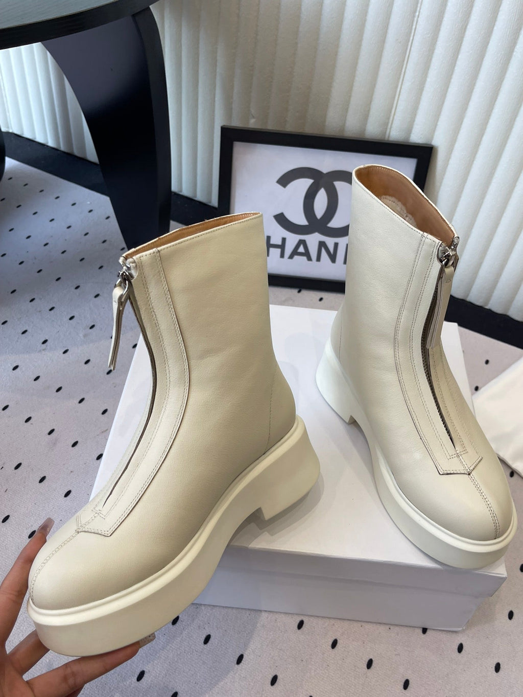 The Row 2025 Zipped Ankle Boot White Cowhide 554601