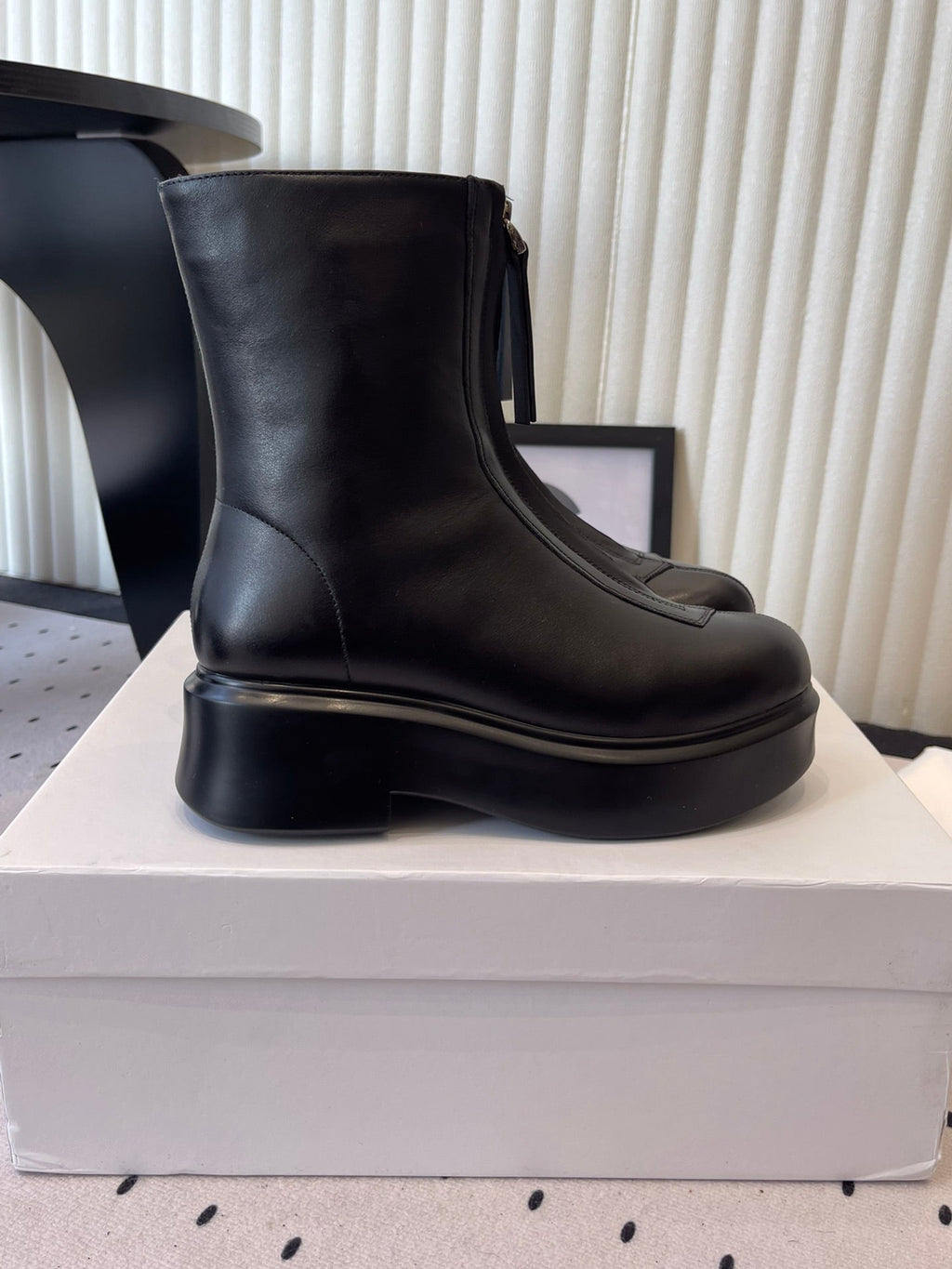 The Row 2025 Zipped Ankle Boot Black Cowhide 554602