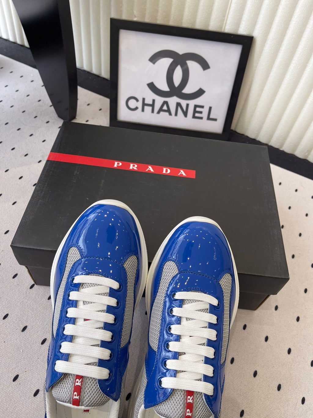 Pra 2025 Sneaker Blue mix Gray Patent Leather Mesh 554575