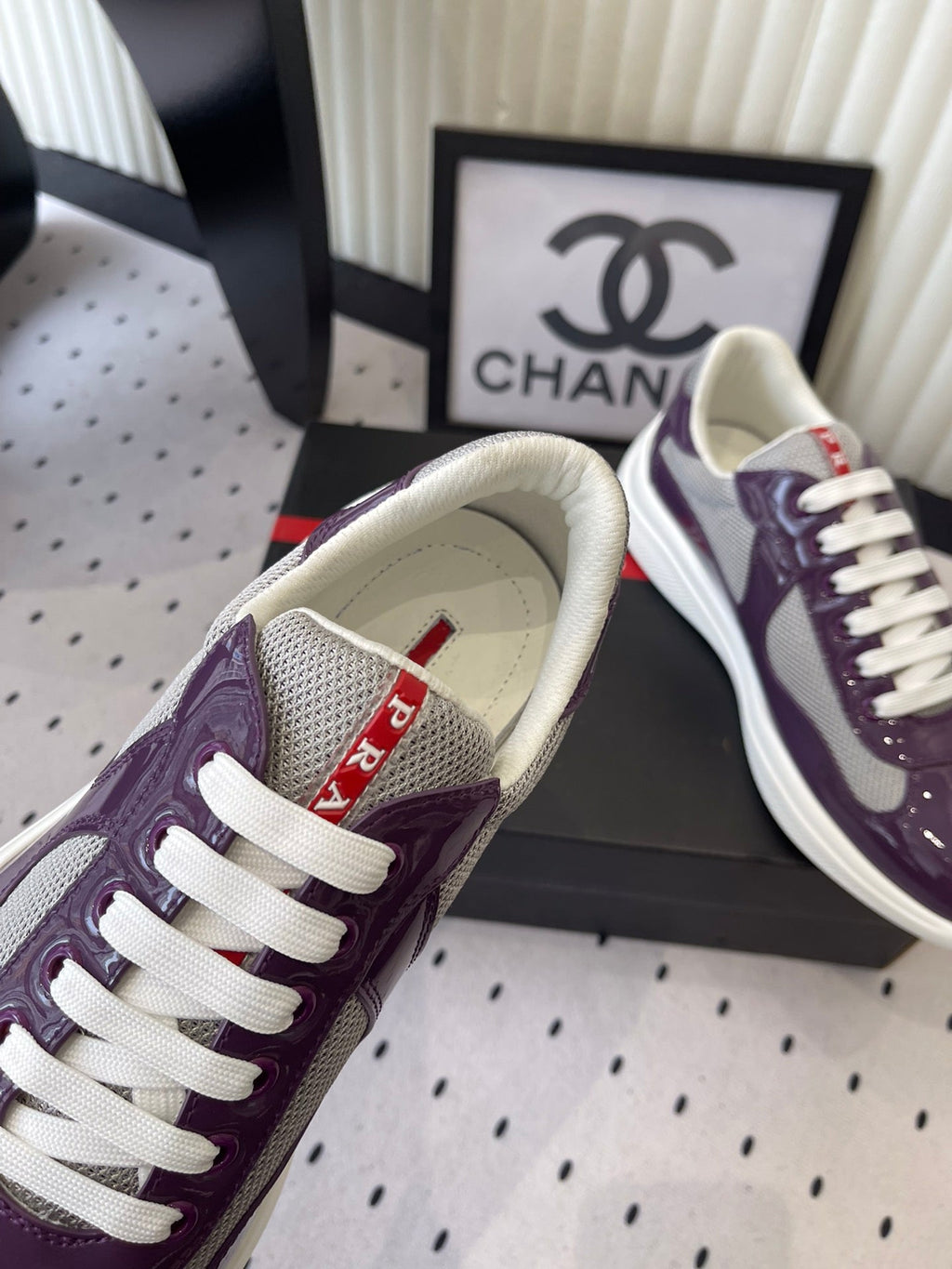 Pra 2025 Sneaker Purple mix Gray Patent Leather Mesh 554579