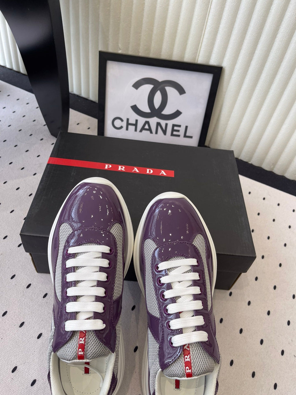 Pra 2025 Sneaker Purple mix Gray Patent Leather Mesh 554579