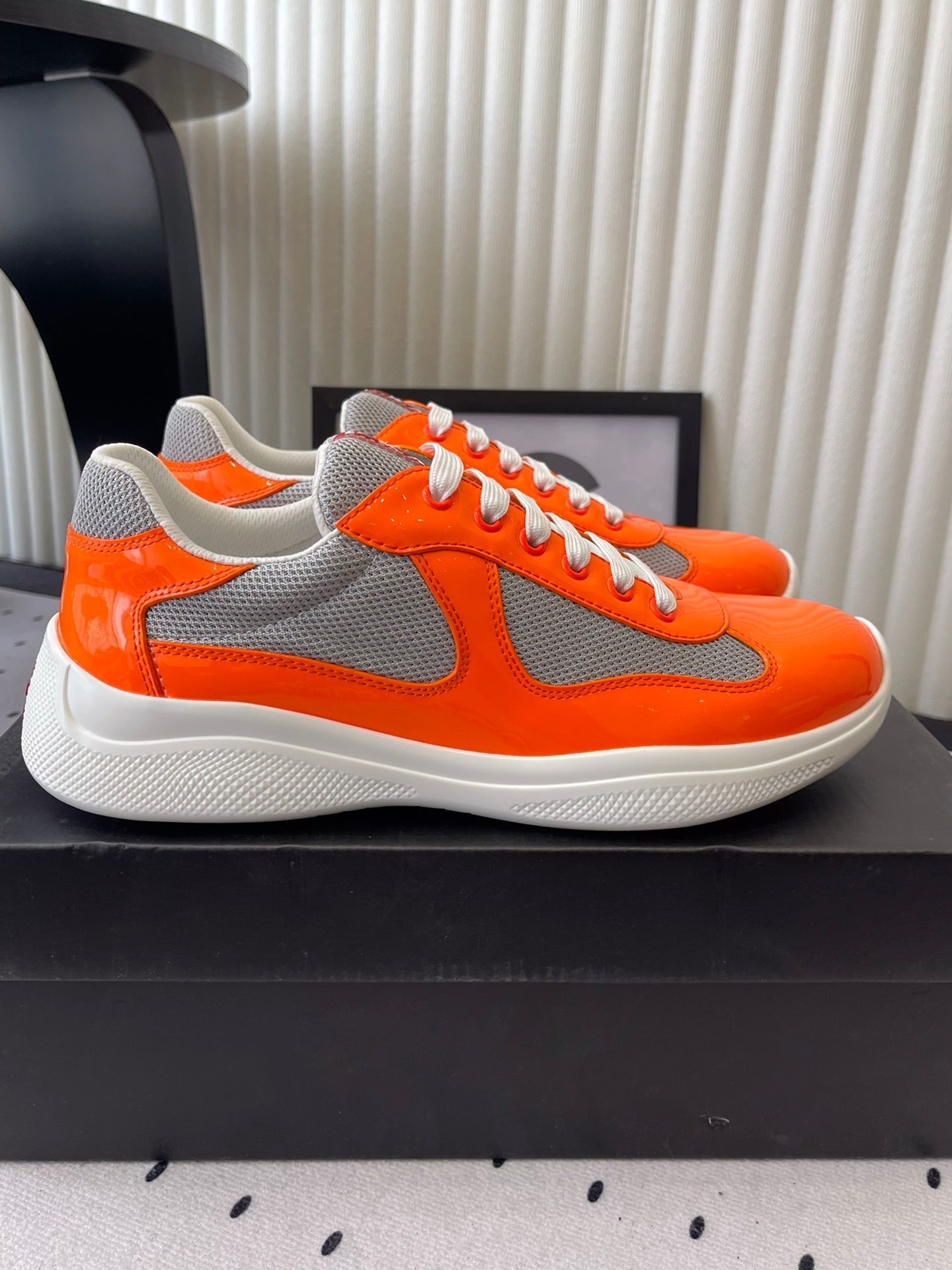 Pra 2025 Sneaker Orange mix Gray Patent Leather Mesh 554581