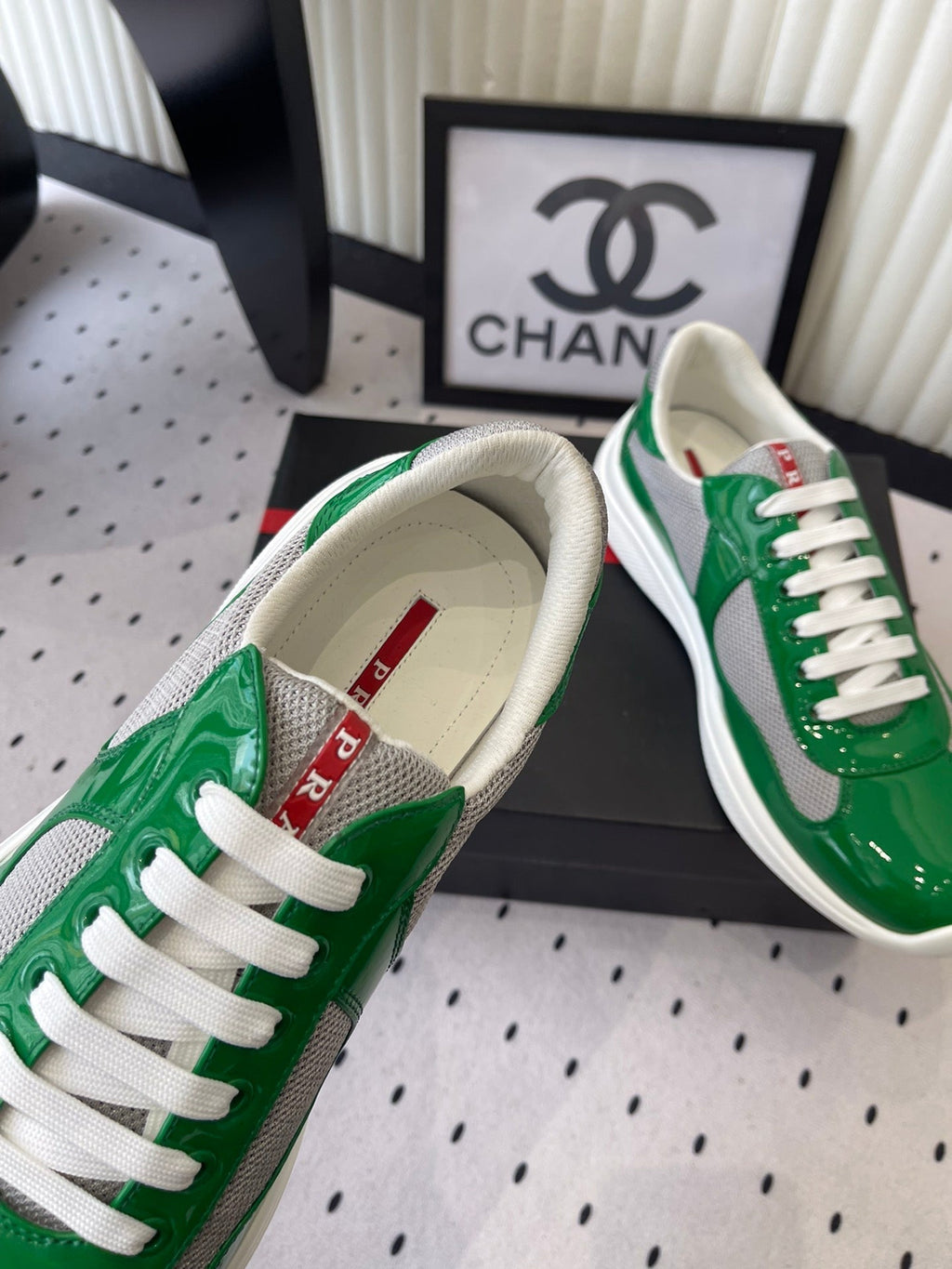 Pra 2025 Sneaker Green mix Gray Patent Leather Mesh 554582