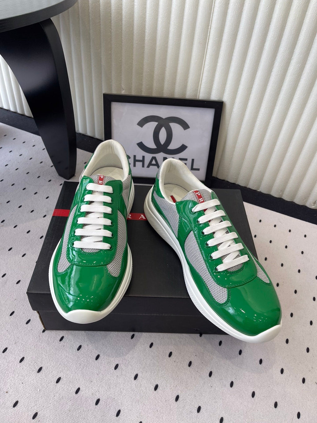 Pra 2025 Sneaker Green mix Gray Patent Leather Mesh 554582