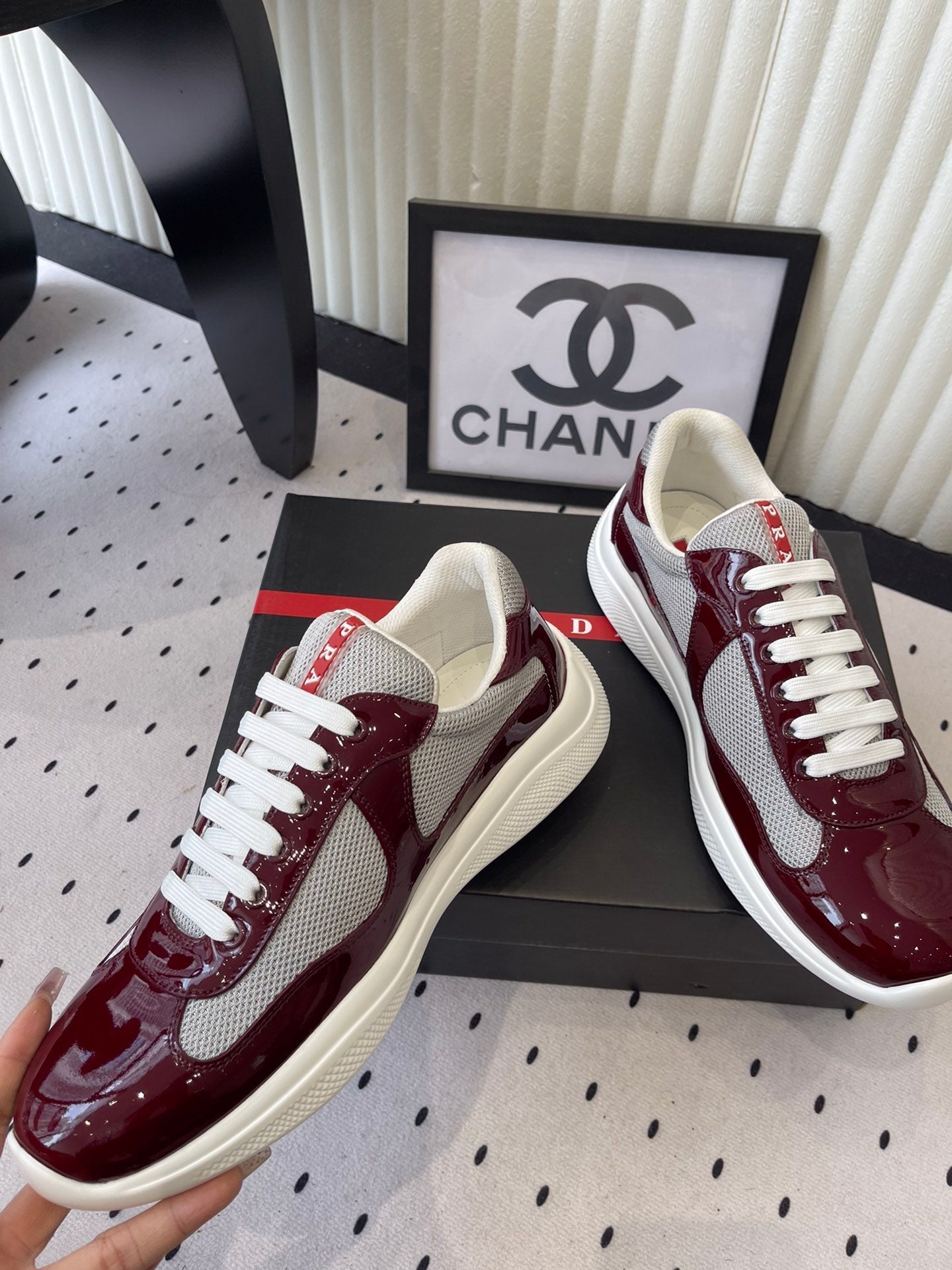 Pra 2025 Sneaker Burgundy Gray Patent Leather Mesh 554585
