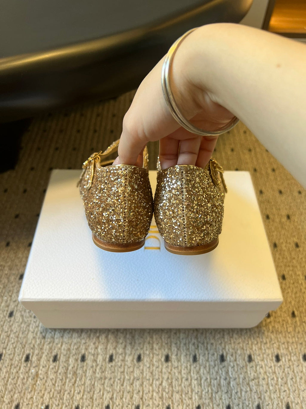 CD Very Ballet Flat Gold Lambskin & Glitter