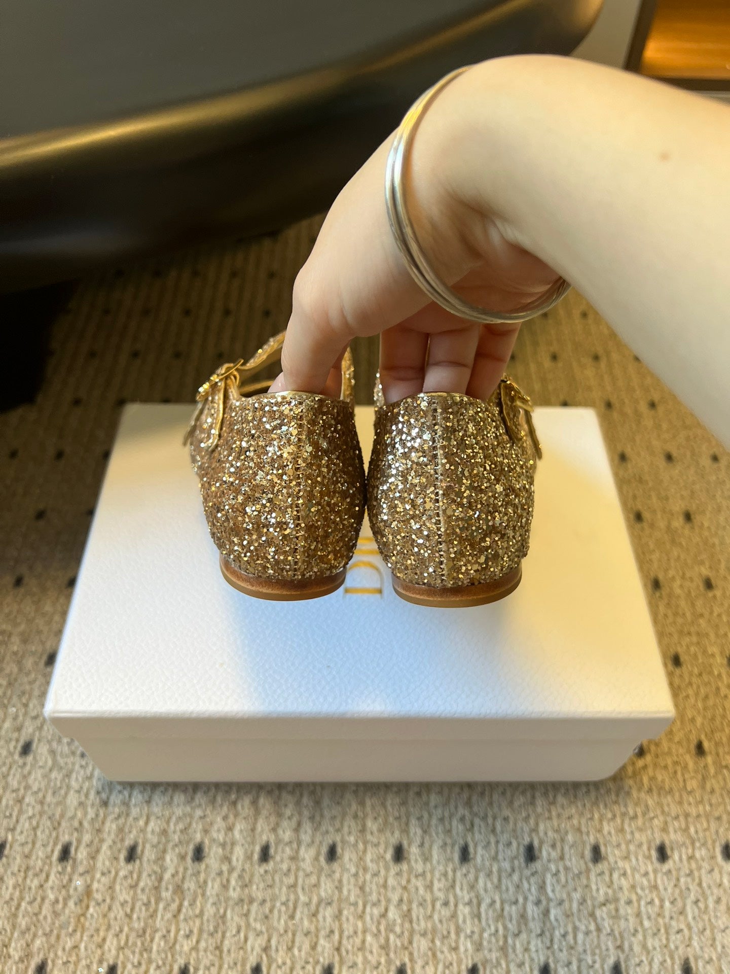 CD Very Ballet Flat Gold Lambskin & Glitter