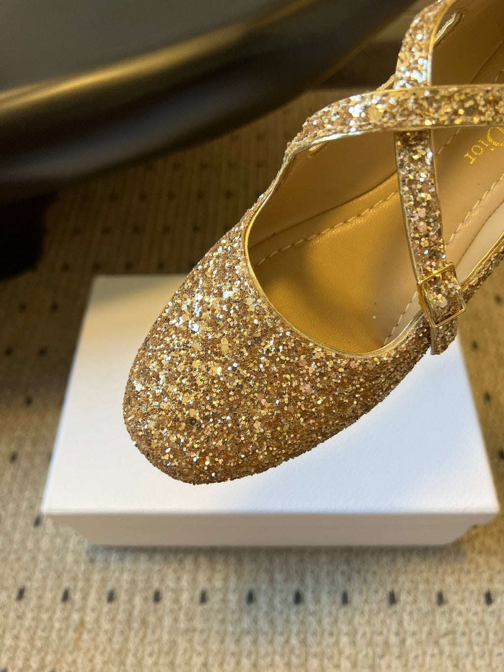 CD Very Ballet Flat Gold Lambskin & Glitter