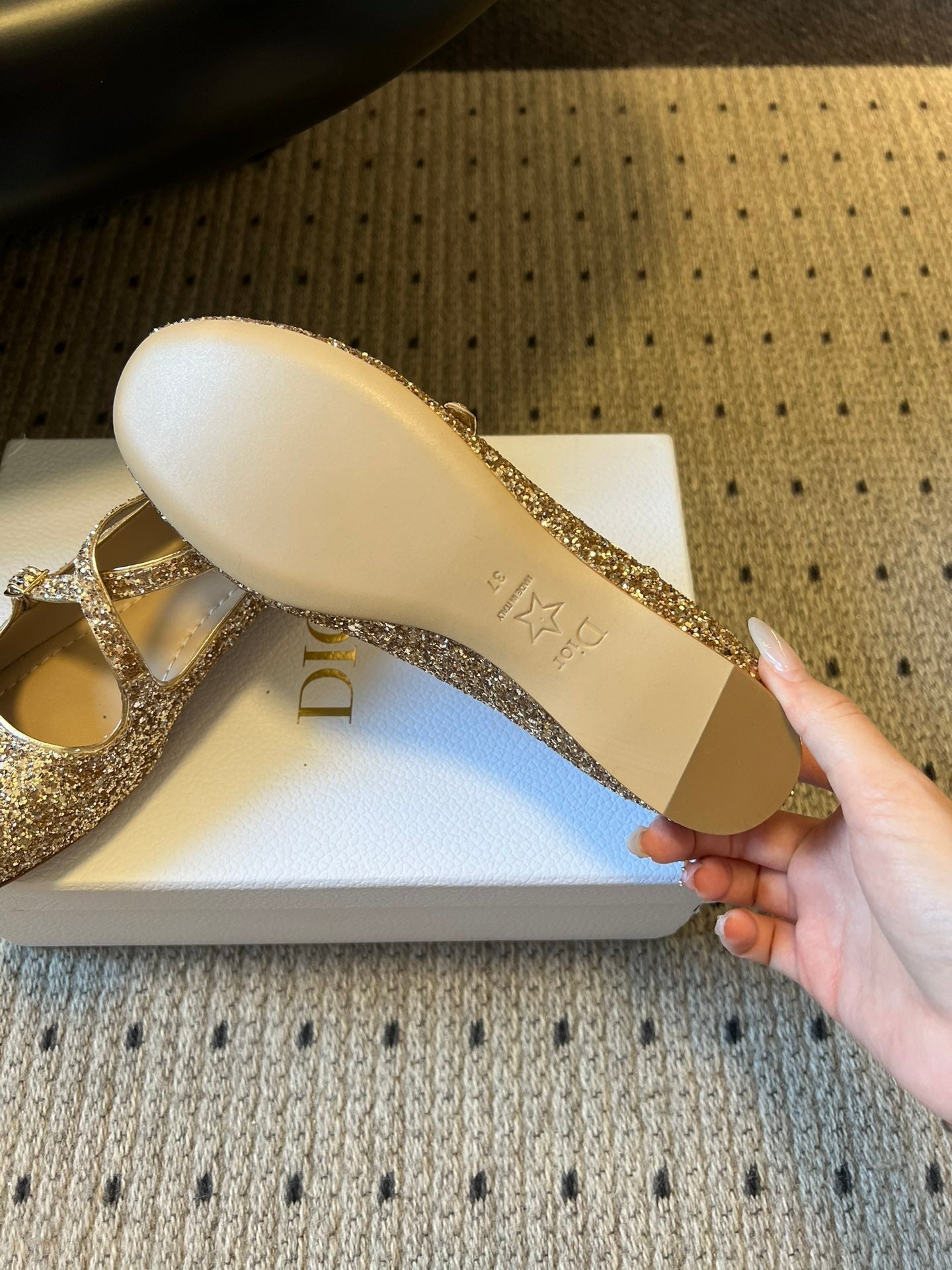 CD Very Ballet Flat Gold Lambskin & Glitter