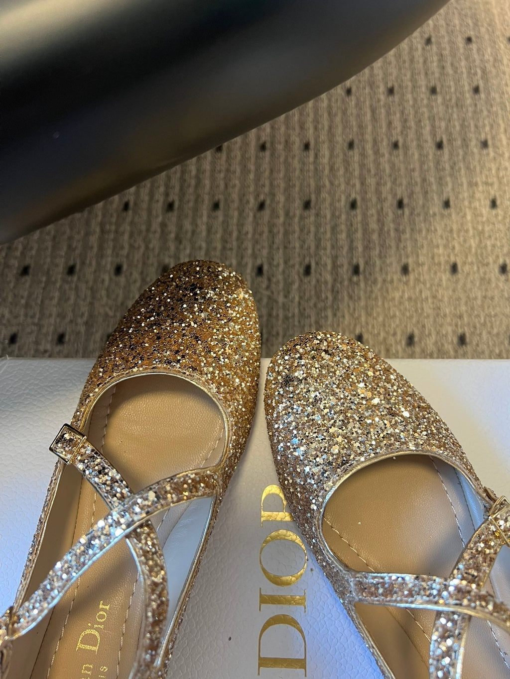 CD Very Ballet Flat Gold Lambskin & Glitter