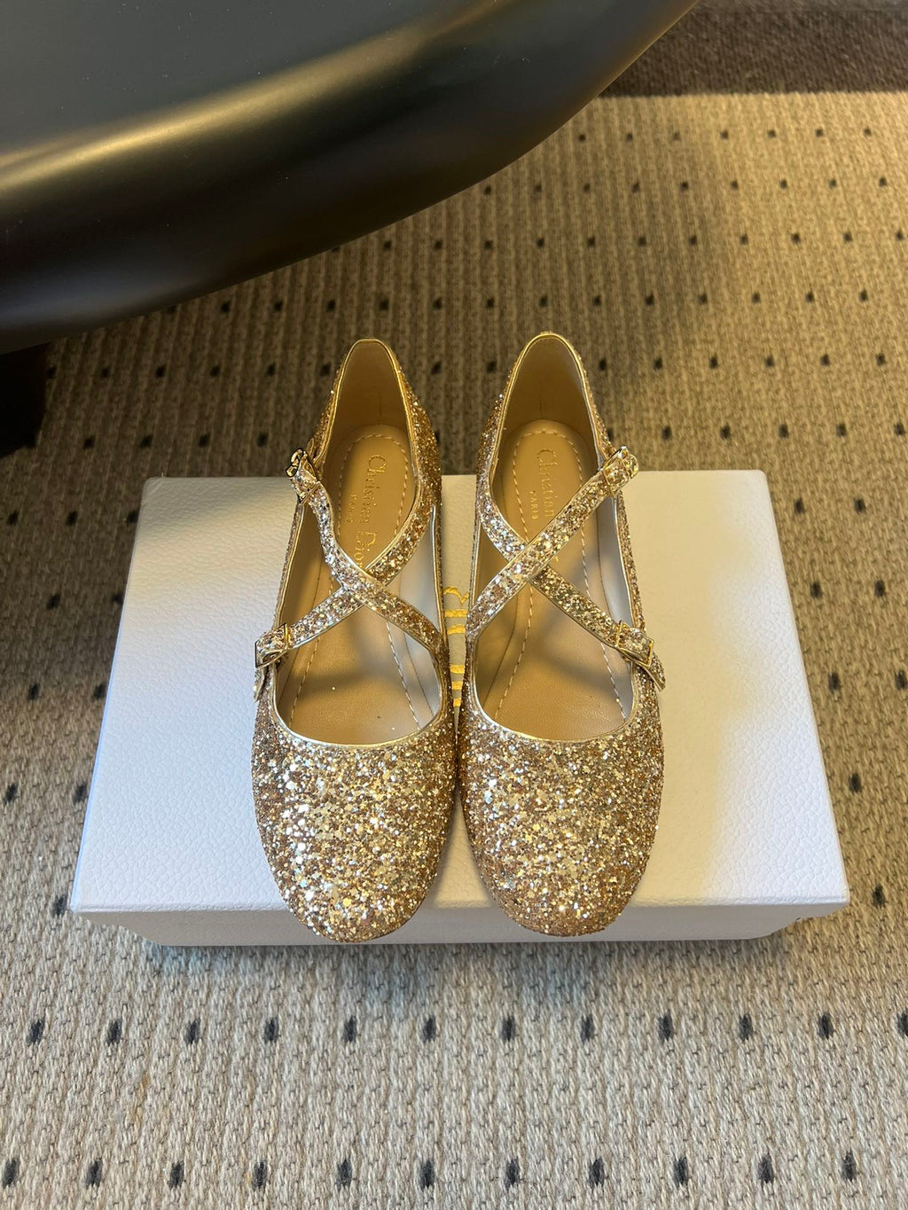 CD Very Ballet Flat Gold Lambskin & Glitter