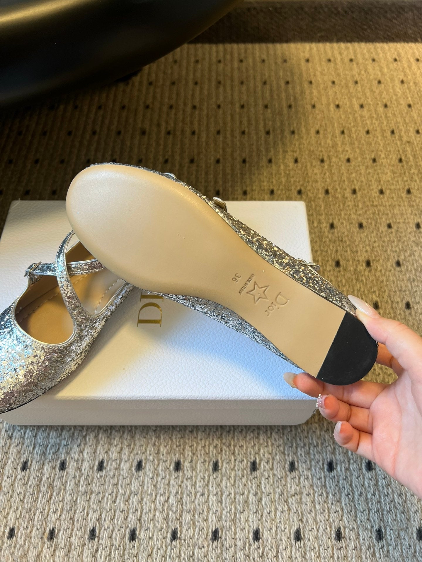 CD Very Ballet Flat Sliver Lambskin & Glitter