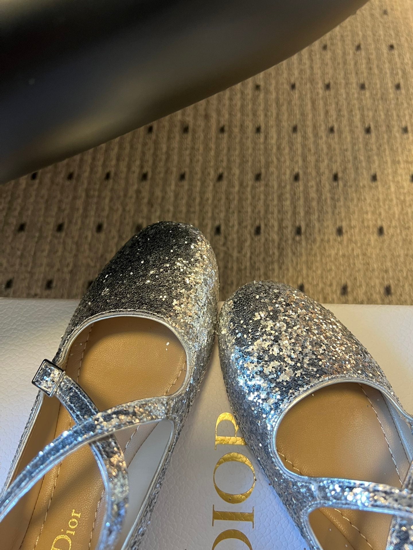 CD Very Ballet Flat Sliver Lambskin & Glitter