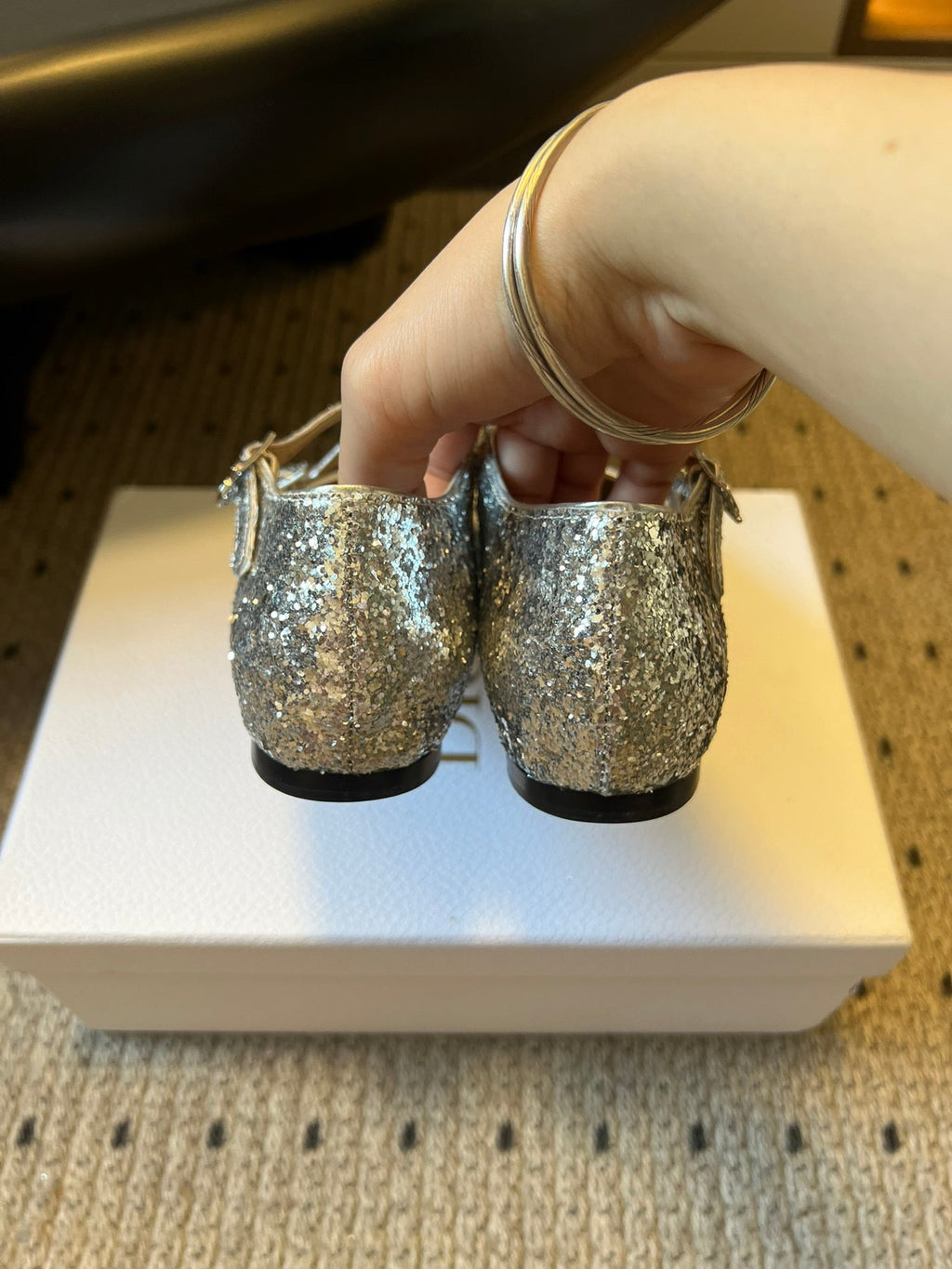 CD Very Ballet Flat Sliver Lambskin & Glitter