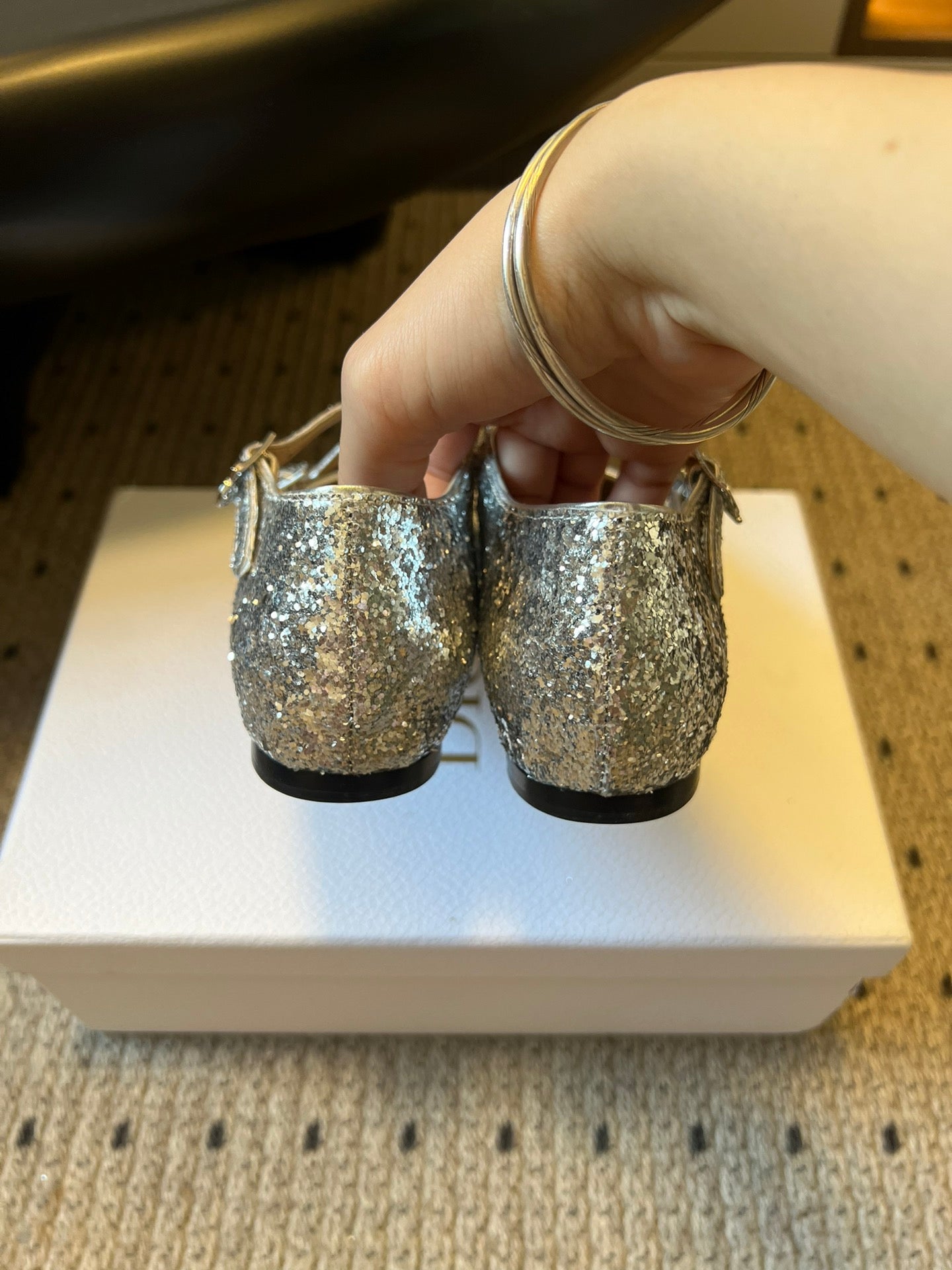 CD Very Ballet Flat Sliver Lambskin & Glitter