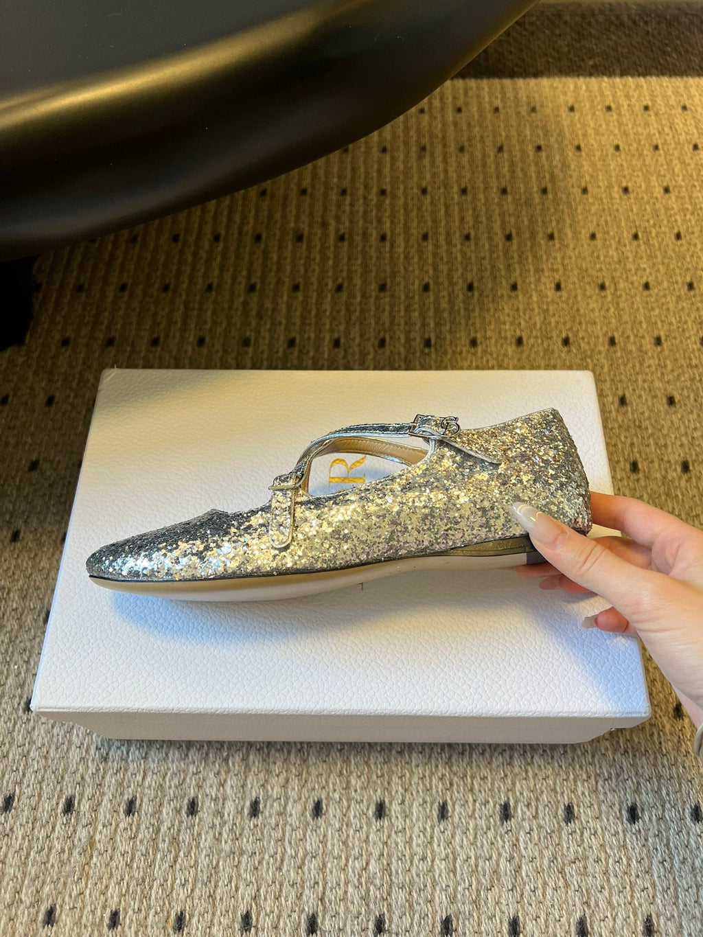 CD Very Ballet Flat Sliver Lambskin & Glitter