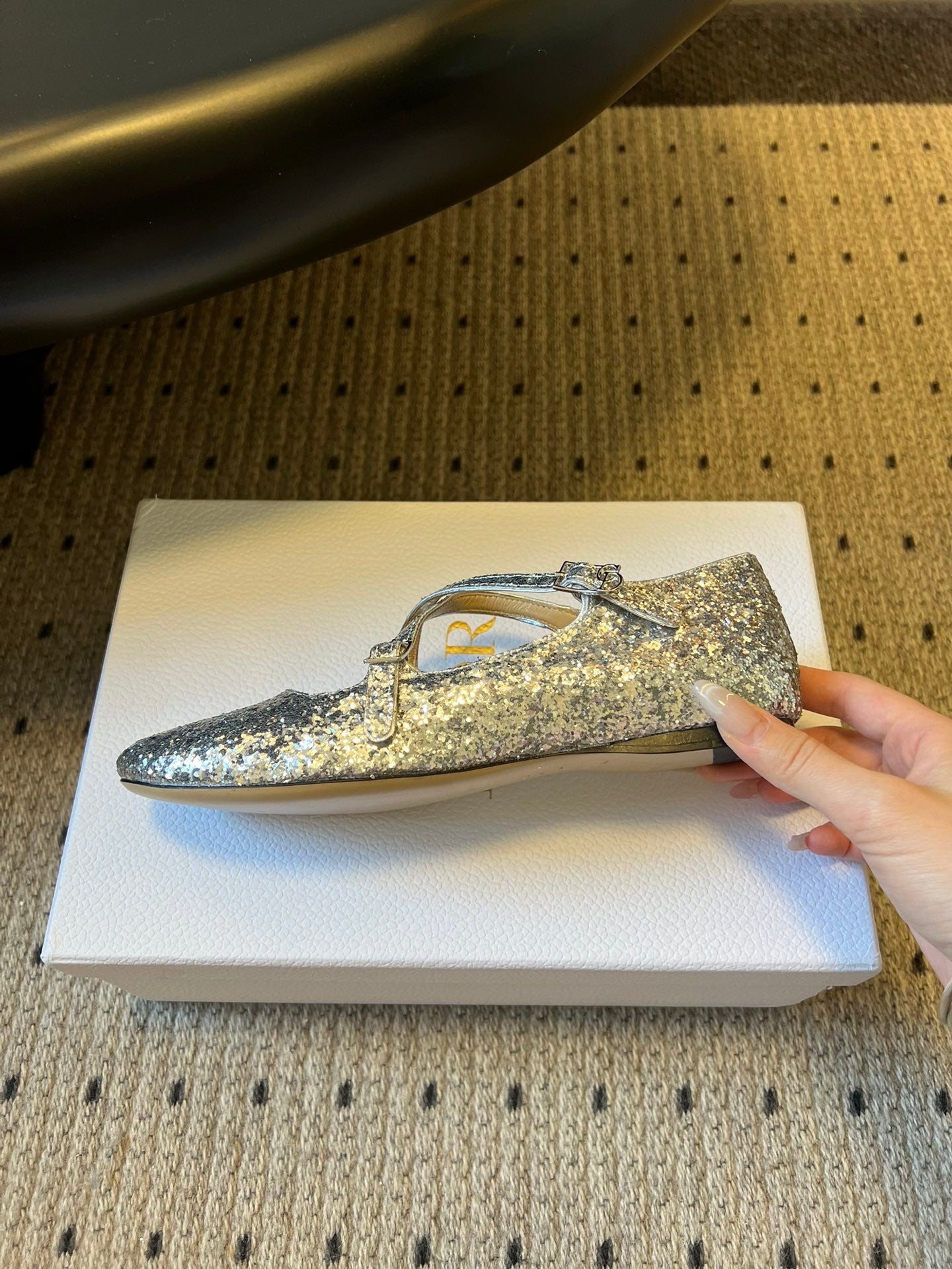 CD Very Ballet Flat Sliver Lambskin & Glitter