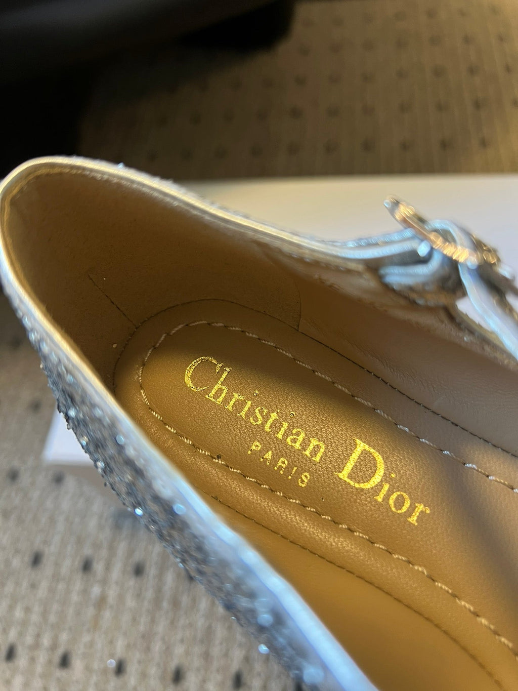 CD Very Ballet Flat Sliver Lambskin & Glitter