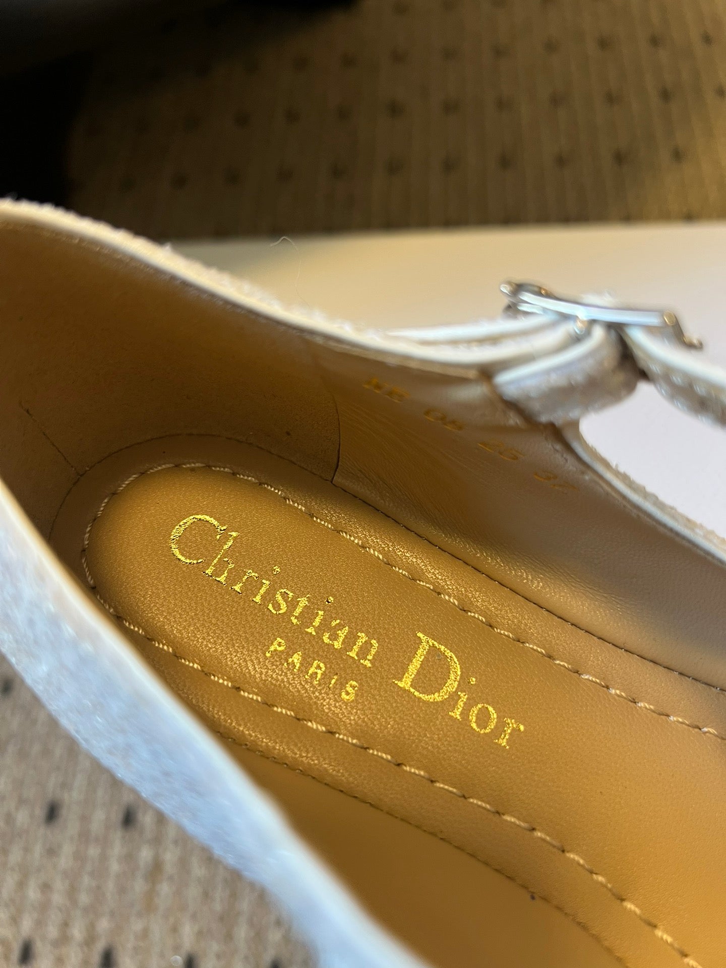 CD Very Ballet Flat White Lambskin & Glitter