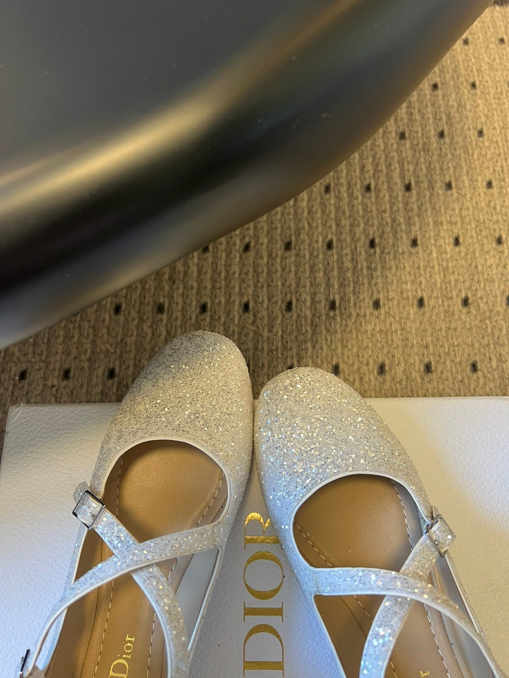 CD Very Ballet Flat White Lambskin & Glitter