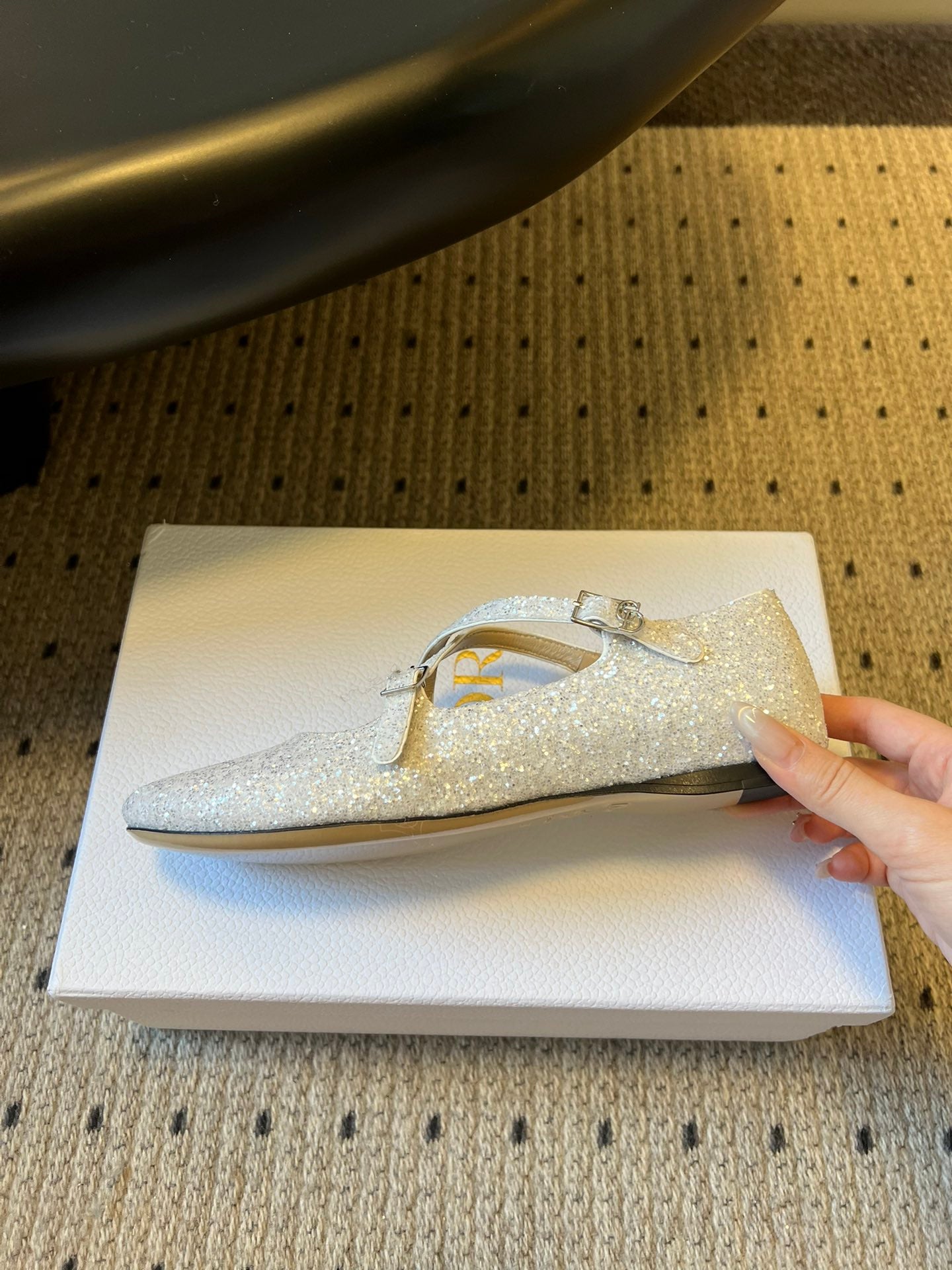 CD Very Ballet Flat White Lambskin & Glitter