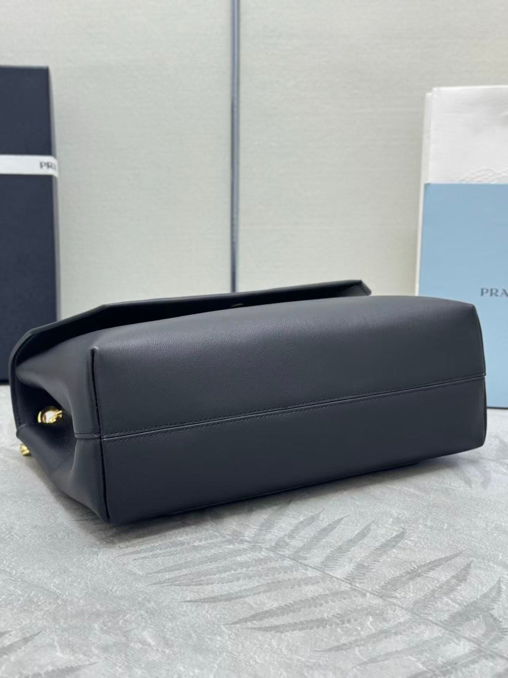 Prada Doux Medium Leather Shoulder Bag Black Calfskin