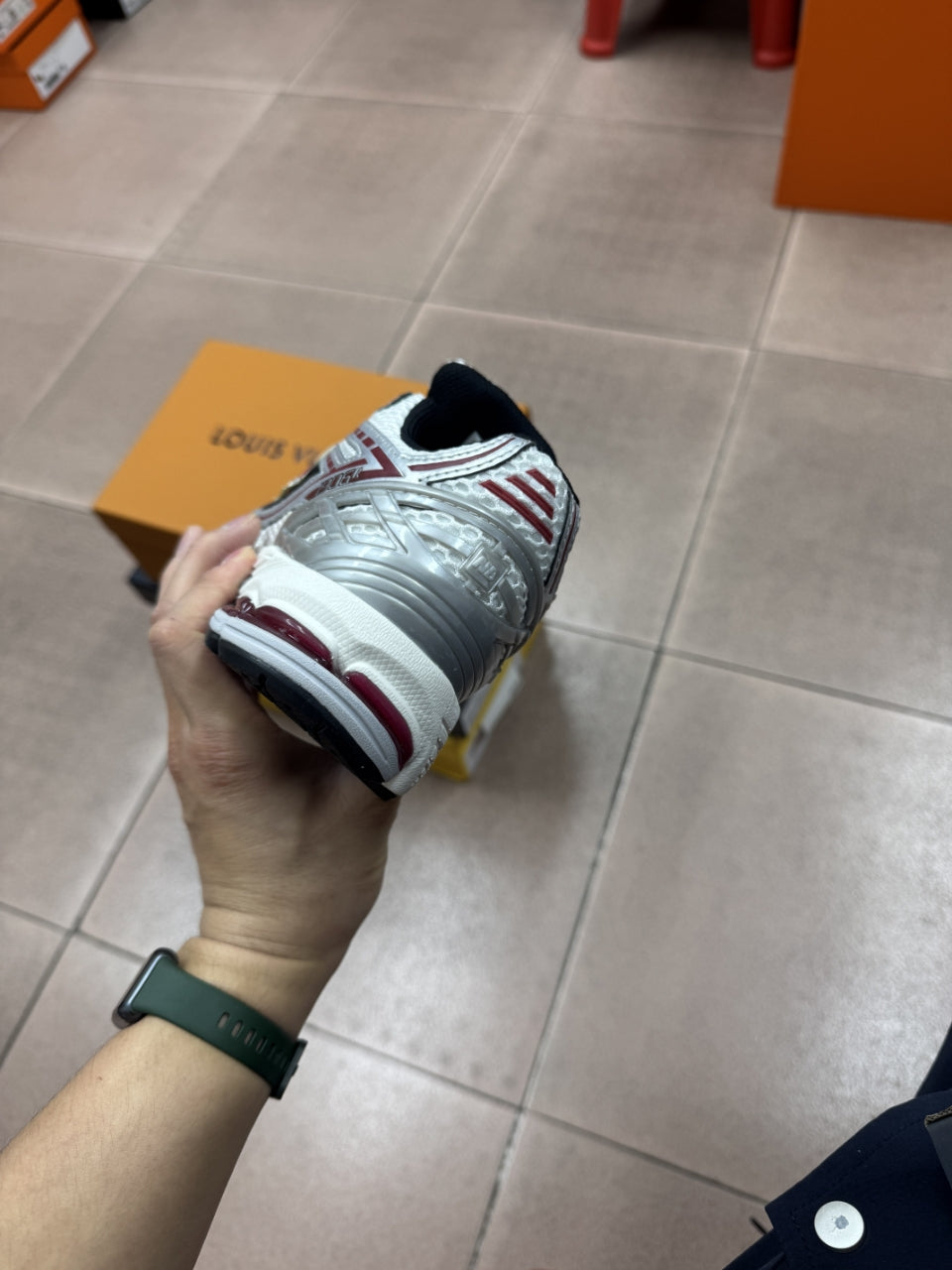 New Balance 1906R Low in the Silver Classic Crimson Mesh Calfskin