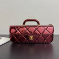 CC Large Flap Bag With Top Handle Burgundy Metallic Calfskin GHW