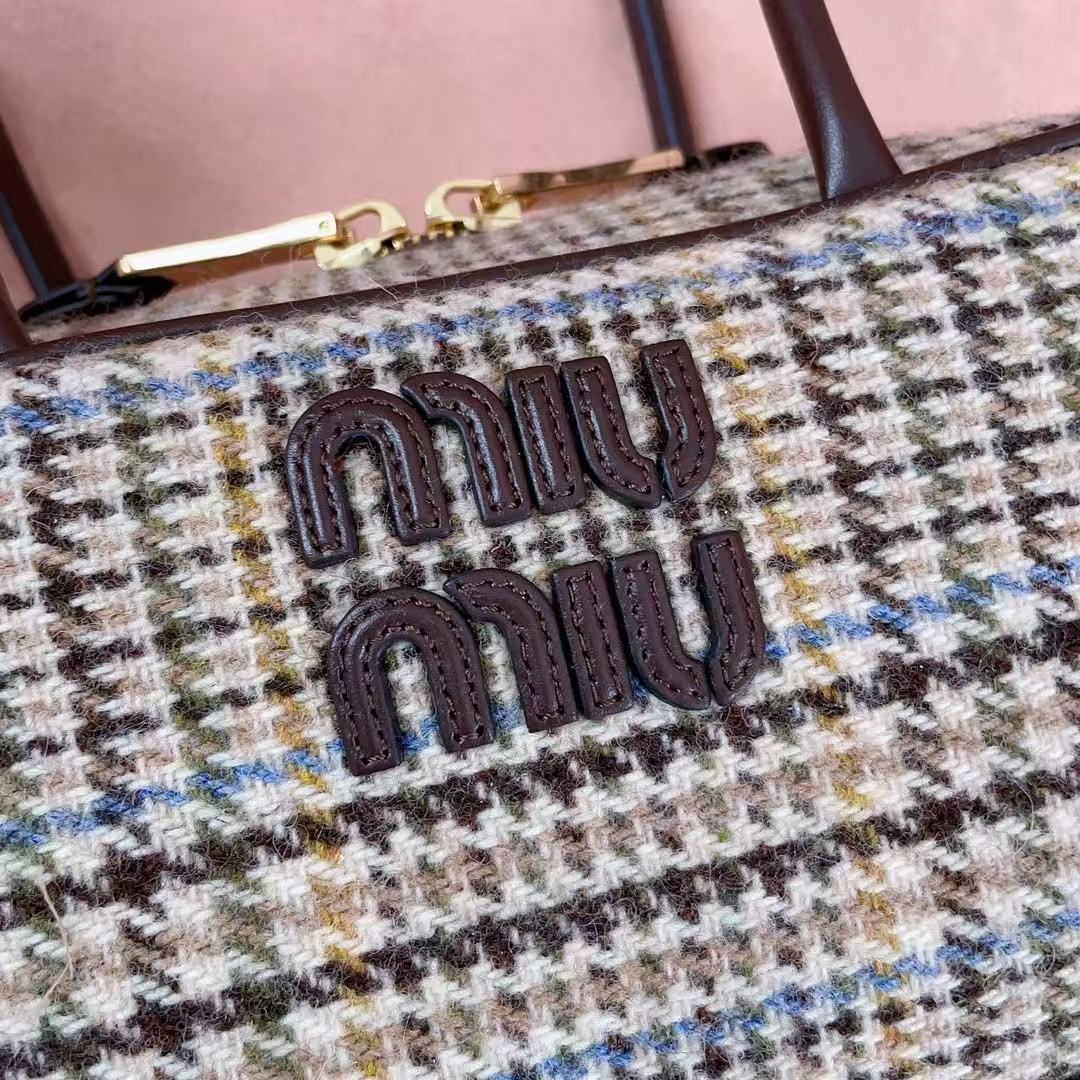 Miu 5BB147 Handbag 28cm Brown Beige Tweed